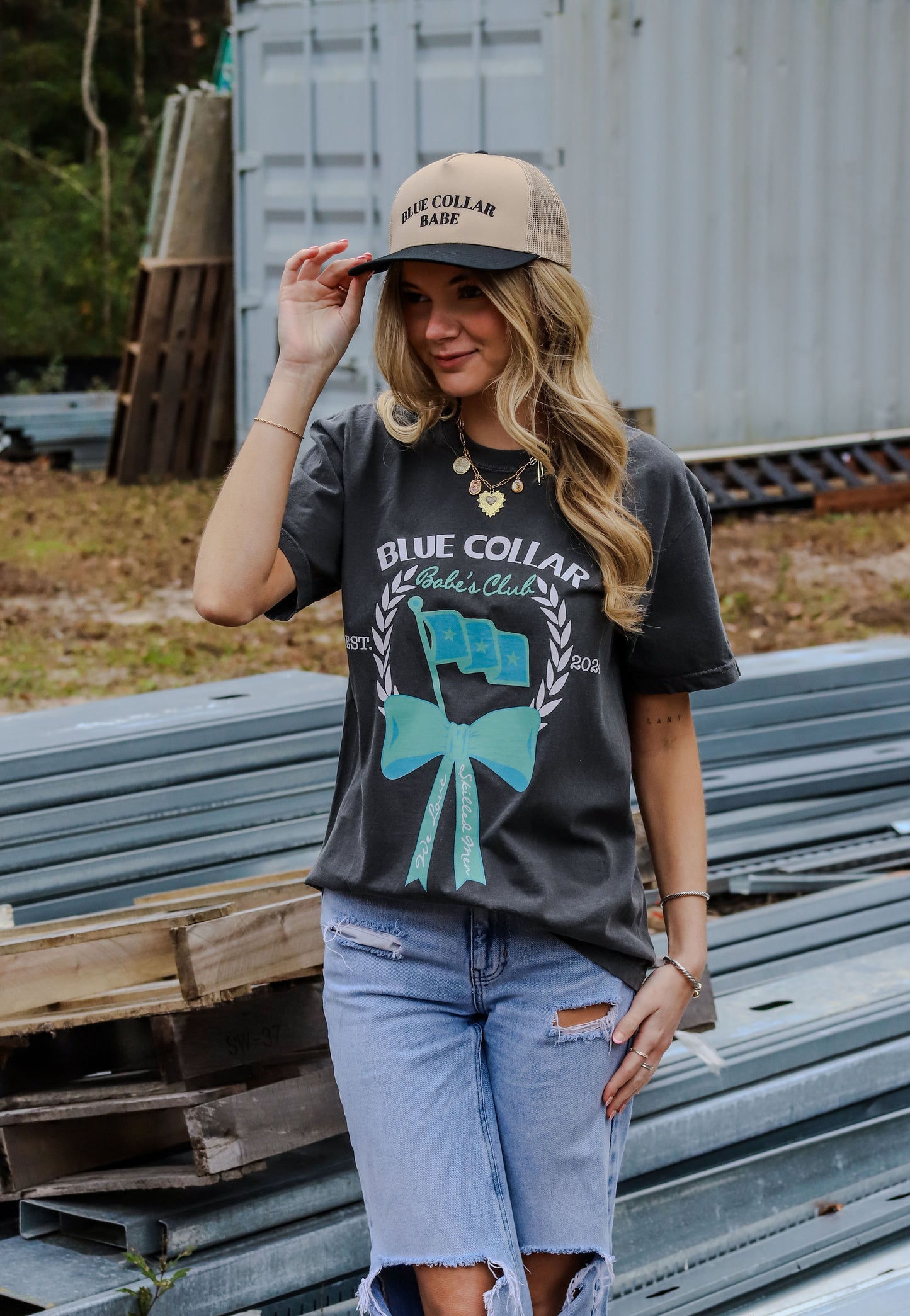 Blue collar man company blue collar babe shirt pepper bow
