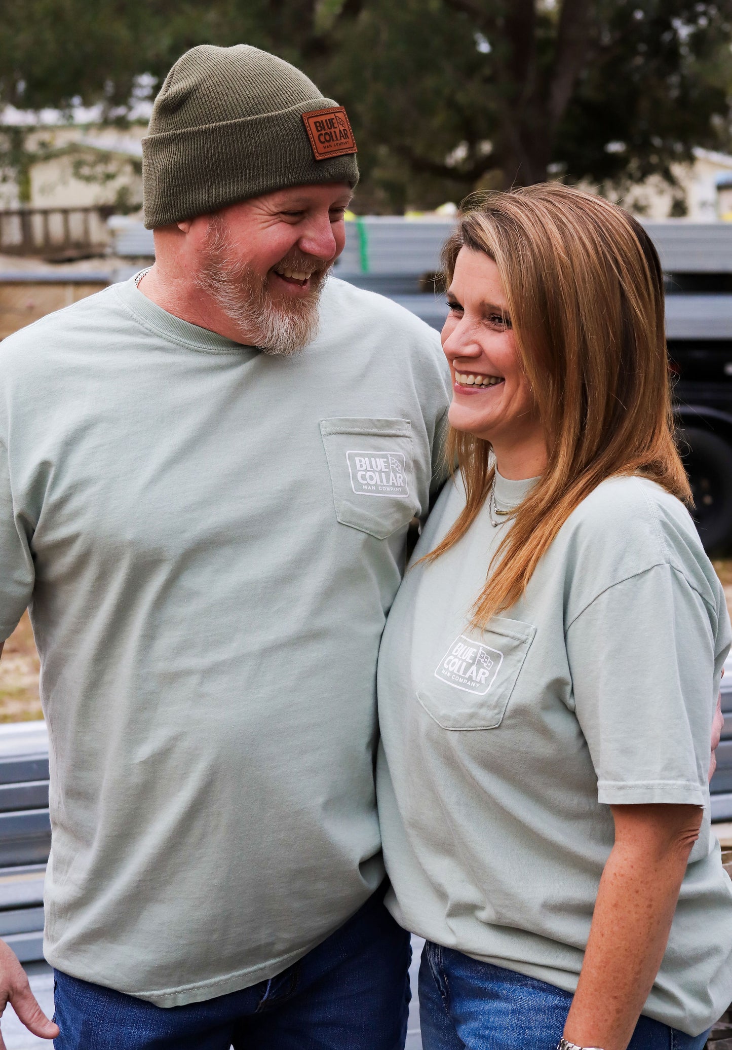 Blue collar man company pocket tee bay tagged out shirt deer antlers