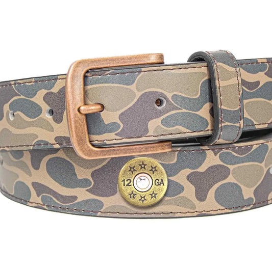 Shotshell Old School Camo Leather Belt