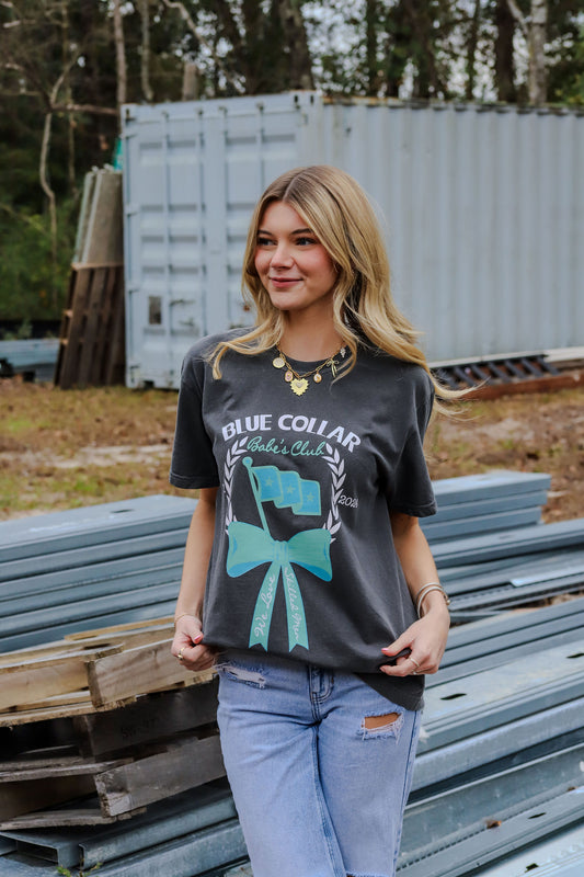Blue collar man company blue collar babe shirt pepper bow