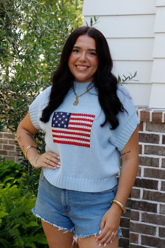 American Flag Mock Neck Sweater Top