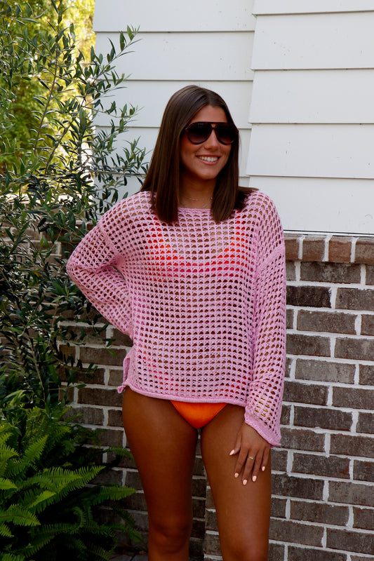 Crochet Knit Long Sleeve Coverup